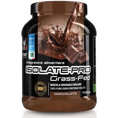 NET Integratori ISOLATE PRO Grass Fed - 700g Cioccolato - Proteine Isolate Con EAA Aminoacidi Essenziali e BCAA - Massimizza La Sintesi Proteica e La Crescita Muscolare