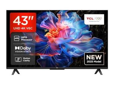 TCL 43V6C TV 43" 4K UHD Smart LED TV, 4K HDR, Google TV con design senza bordi (Dolby Audio, Motion Clarity, compatibile con Google Assistant e Alexa)