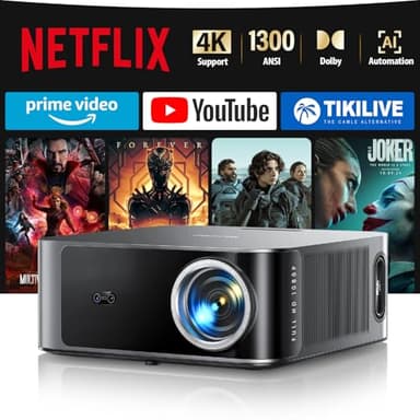 Proiettore 4k【Netflix Ufficiale/1300 ANSI/36W Dolby Audio】Wifi 6 e Bluetooth Bidirezionale Proiettore,AI Autofocus/Evita Ostacoli Proiettere TV, Videoproiettore TOPTRO X9 per PS5/Outdoor/Home Theater