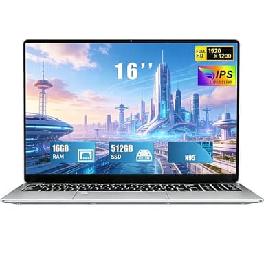 FUNYET Nuovo PC Portatile 16 Pollici Celeron N95 upto 3,4 GHz Laptop Win 11 Pro 16 GB RAM 512 GB SSD Notebook丨5G WIFI丨IPS FHD 1920 * 1200丨USB 3.0丨BT 5.0丨HDMI丨Tastiera Retroilluminata丨Apertura a 180°