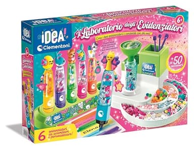 Clementoni Idea - Laboratorio degli Evidenziatori Personalizzati, Kit Creativo per Bambini 6+ Anni, con 50+ Accessori e 6 Evidenziatori Personalizzabili, Gioco Made in Italy, Lingua Italiana, 18854