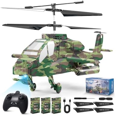 Charmofun Elicottero Telecomandato, 2.4Ghz Elicottero Radiocomandato con Luce e 3 batterie, 40 Minuti di Volo, 3.5 Canali Elicotteri RC, Aereo Telecomandato Regalo per Bambini da 8+ Anni (Verde)