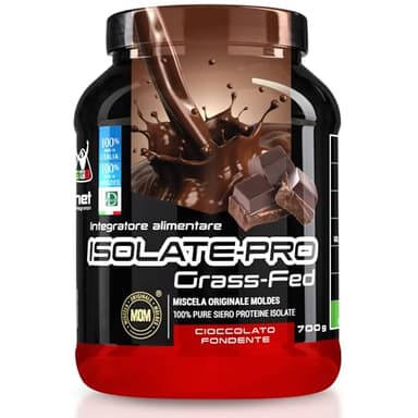 NET Integratori ISOLATE PRO Grass Fed - 700g Cioccolato Fondente- Proteine Isolate Con EAA Aminoacidi Essenziali e BCAA - Massimizza La Sintesi Proteica e La Crescita Muscolare