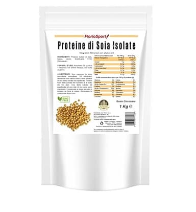 Proteine di Soia Isolate Cioccolato 1000 g in Polvere - FlorioSport | 86% Proteine Vegetali adatte a Vegani e Vegetariani. Senza Lattosio, Glutine, OGM, Zuccheri ed Edulcoranti Artificiali.