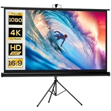 HOMCOM Telo Proiettore da 84 Pollici 4K HD Formato 16:9 con Treppiede Pieghevole e Altezza Regolabile, Schermo Proiettore Portatile, Grandangolo di 160 Gradi, per Casa, Home, Cinema, Esterno, Nero