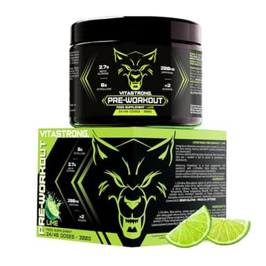 Pre Workout Potente 300g, Preworkout Vegan con Vitamina B12, L Citrullina, Beta Alanina, Caffeina, Taurina, AstraGin, Vitastrong Pre Workout Made in Italy (24 Porzioni (Confezione da 1), Lime)
