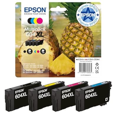 Epson 604XL Serie Ananas - Cartucce per stampante getto d'inchiostro, Multipack 4 colori (Nero, Ciano, Magenta, Giallo), Formato XL, Stampe affidabili casa e ufficio, Confezione Retail