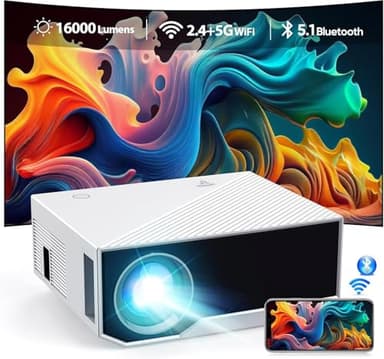 Proiettore con WiFi e Bluetooth 2025 aggiornato, nativo Full HD 1080P 16000L 4K Suported 500 ANSI Videoproiettore proiettore per esterni compatibile con iOS/Android/TV Stick/HDMI