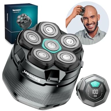 Kensen Rasoio Elettrico Testa Calva Uomo 6D - Capelli 0 mm, 160 Minuti di Autonomia, Fluttuante, Impermeabile, Cordless con Testa Magnetica & Porta di Carica USB-C