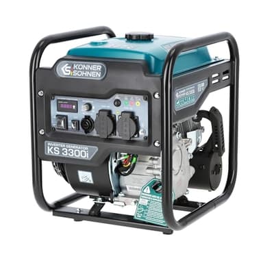 Könner & Söhnen KS 3300i. Generatore di inverter a benzina 3300 W, generatore di corrente con 2 Schuko da 230 V, generatore di emergenza con indicator