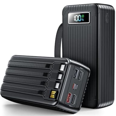 60000mAh Power Bank con cavo, 40W Powerbank PD USB C funzione di ricarica rapida Batteria esterna con display a LED, 7 uscite e 2 ingressi, compatibile con iPhone, tablet, iPad ecc.