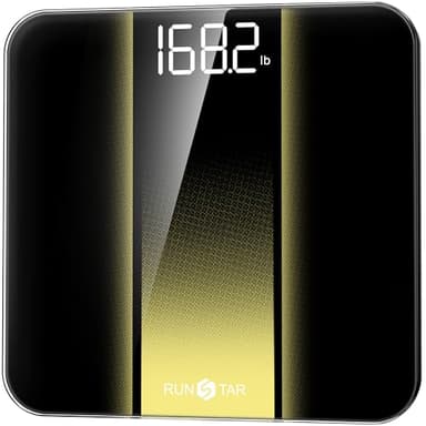 RunStar Bilancia Pesapersone Digitale, Bilancia professionale ad alta Precisione, Max 180 kg, Display Retroilluminato a LED Chiaro, Bilancia Precisa in Vetro Temperato da 6 mm