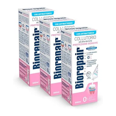 Biorepair, Collutorio ad Alta Densità, Protezione Gengive, con Acido Ialuronico e Zinco Antibatterico Aiuta a Combattere la Paradontite, Senza Fluoro, Alcool e Clorexidina, 500ml - 3 Confezioni