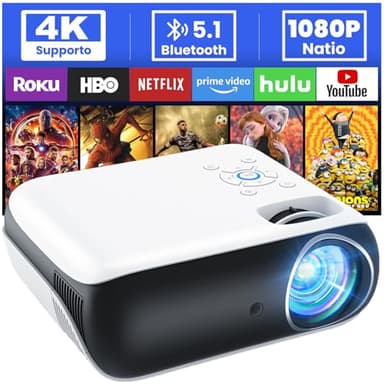 HOPVISION Proiettore 9500Lumen 4K Supportato, Mini Portatile Bluetooth Full HD 1080P, Videoproiettore Home Cinema Compatibile Con Smartphone/HDMI/USB/Laptop/Fire Stick/PS5