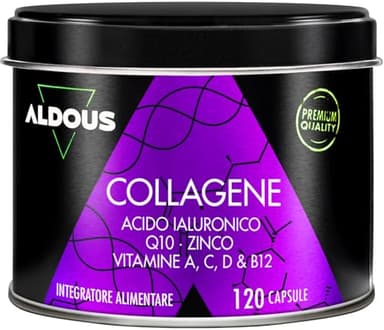 Collagene Idrolizzato con Acido Ialuronico e Coenzima Q10 - Vitamina C, A, D, B12 e Zinco - 120 Capsule - Collagene Integratore Capelli, Pelle, Ossa, Muscoli e Articolazioni - Integratore Bellezza