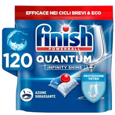 Finish Quantum Infinity Shine Pastiglie Lavastoviglie, 120 Capsule Lavastoviglie, Detergenti per Lavastoviglie per una Pulizia e Brillantezza Efficace