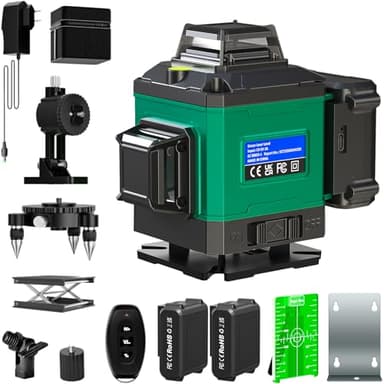 Livella Laser Autolivellante 16 Linee, 4 X 360 °Livello Laser Autolivellante Verde, 2 x Batterie, Autolivellante, Supporto rotante, Telecomando, Base Magnetica