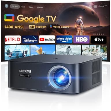 Proiettore【Netflix/Disney/Google TV Ufficiale】1200ANSI Smart Proiettore 4K Supporto, PUTRIMS Autofocus/Keystone Nativo 1080P portatile Videoproiettore da esterno con V-Controllo Zoom per Home Cinema