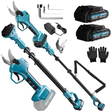 2 in1 Forbici Potatura a Batteria con Asta Telescopica, 40mm Forbici Potatura Elettriche con 2x2000mAh Batterie, Altezza Di Lavoro 4m, Forbice Elettrica Potatura per Giardinaggio