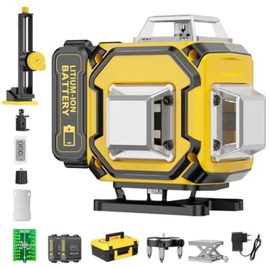 Livella Laser Autolivellante 16 Linee, 4 X 360 °Livello Laser Autolivellante Blu, 2 x Batterie, Autolivellante, Supporto rotante, Telecomando Cabina di rilevamento