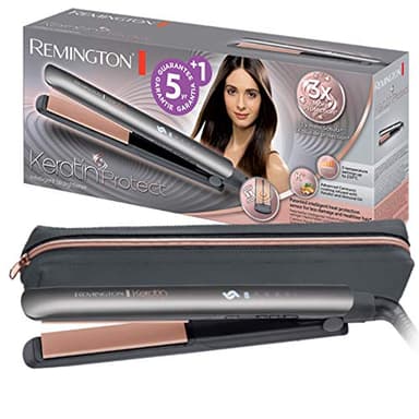 Remington Piastra per Capelli professionale Keratin Protect, Rivestimento Ceramico alla Cheratina con Olio di mandorle, Sensore di protezione dal calore, Display digitale, 160-230°C, S8598