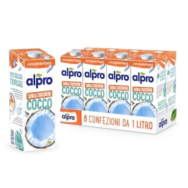 ALPRO SENZA ZUCCHERI, Bevanda al COCCO, 100% vegetale con vitamine B2, B12 e D (8 confezioni x 1 Litro)
