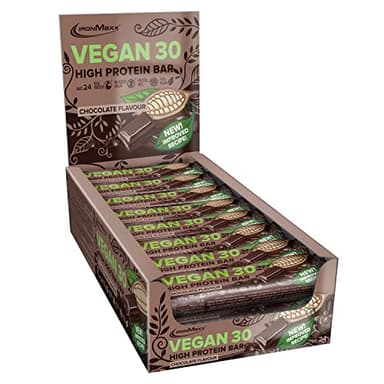 IronMaxx Vegan 30 Barrette Proteiche - 24 x 35 g Gusto Cioccolato, 26% Proteine Vegetali, Poco Zucchero, Senza Soia & Palm Oil – Snack Sportivo Vegano Post-Allenamento.