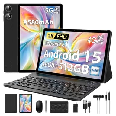 PIXGOOD 2025 2K Tablet 11 Pollici con Android 15, 36GB RAM+512GB ROM, 4G SIM LTE+5G WiFi, 2000 * 1200, Octa Core, 13MP+8MP, WidevineL1/9580mAh/BT5.0/OTG/GPS-Tablet in offerta con tastiera (Nero)
