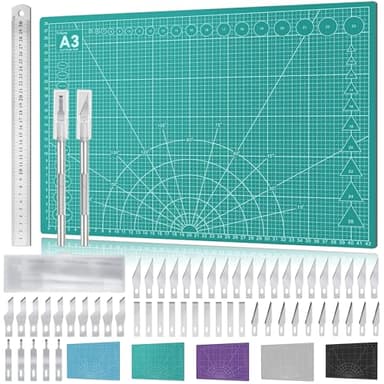 Tappetino da taglio A3 carta - con 55 coltelli Taglierino Cutter,bisturi di precisione,Righello Metallo - Reticolo tappeto scrivania - Verde, autorigenerante