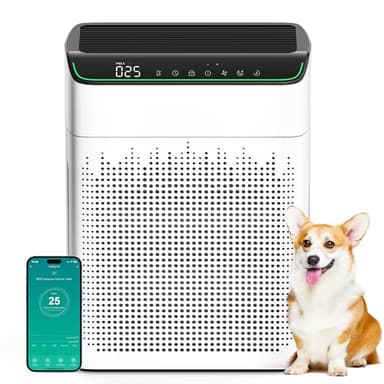 MERONTE Purificatore d'aria allergico per appartamento camera fumatori, Air purifier, CADR 340m³/h per camera fumatori 157㎡, PM 2,5, compatibile con WiFi e Alexa, 1 confezione + 4 modalità