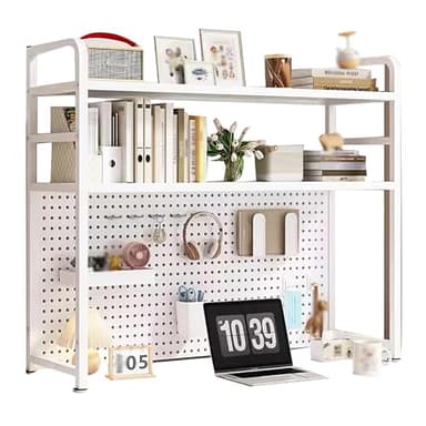 Taifuan Libreria da scrivania a 3 ripiani, libreria multiuso in metallo da appoggio, scaffale da scrivania, scaffale per organizzare gli oggetti da ufficio(White,37.4")